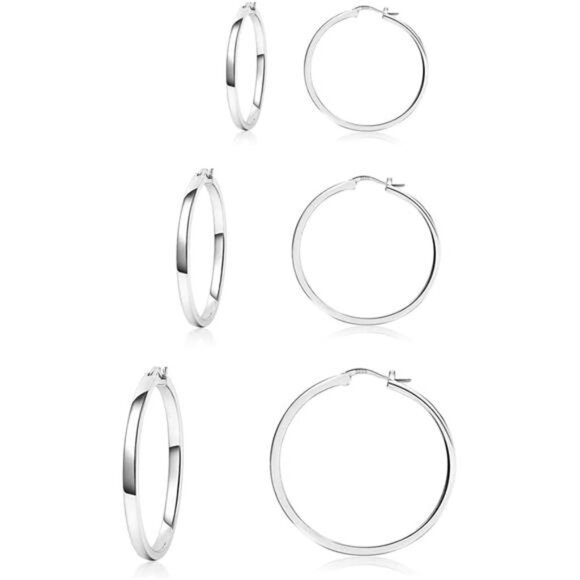 Sterling Silver Hoop Earrings, 3 Pair Lightweight Small & Medium Silver - Picture 1 of 6